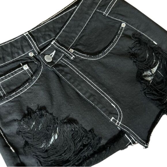 Carmar Los Angeles asymmetrical distressed Jean mini skirt black size 24 - Picture 7 of 11